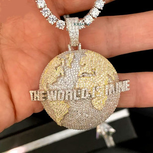 Pendentif globe en argent 925 plaqué rhodium avec diamant de laboratoire taille brillant rond, unisexe, luxe, pour usage quotidien - Product Image 4