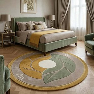 Modern <b>Round</b> Hand Tufted Area Rug Abstract Botanical Leaf Design Luxury Soft Woolen <b>Carpet</b> for Living Room Bedroom Home Decor - Product Image 4