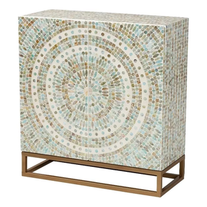 Mueble auxiliar con incrustaciones de mosaico hecho a mano y mesita de noche de lujo con puertas dobles de capiz para decoración moderna del hogar, venta al por mayor. - Product Image 1