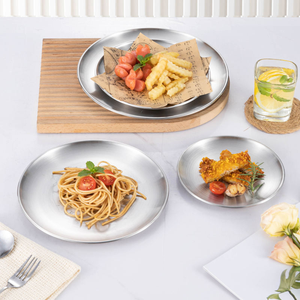 Platos Planos de Acero Inoxidable 201 de Diseño Coreano, Ecológicos y Duraderos, Bandeja de Servicio Dorada Pulida para Restaurante, Bodas y Fiestas - Product Image 5