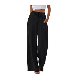 HS Wide Leg <b>Pants</b> for Women Flowy Palazzo Drawstring Elastic Waist Trousers with Pockets <b>Summer</b> Beach Vacation Clothes - Product Image 2