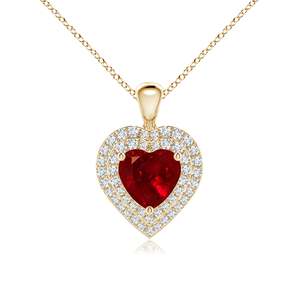 Pendentif en rubis rouge naturel de 5 mm, 0,4 carats, en forme de cœur, avec double halo de diamants, cadeau romantique pour la Saint-Valentin, bijou raffiné pour elle - Product Image 1
