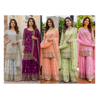 Ensemble Kurti Sharara en Faux Georgette Brodé de Fils, Paillettes et Zari avec Dupatta – Tenue Ethnique pour Mariage, Fêtes et Cérémonies pour Femmes