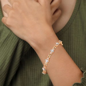 Rose Gold Plated Tennis <b>Bracelet</b> Oval and Square <b>Crystal</b> Cuff <b>Bracelet</b> Elegant Jewelry Gift - Product Image 4