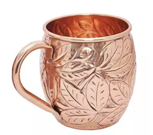Tasse à café en cuivre pur, faite à la main, design martelé épaissi avec poignée, pour eau froide, bière, café, avec soucoupe – Vente en gros - Product Image 1