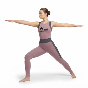 Combinaison de yoga sans manches taille haute color block pour femme, effet ventre plat, longueur intégrale - Product Image 3