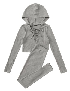 Ensemble 2 pièces hiver femme à manches longues sweat à capuche Vestidos motif solide tissu tricoté Collection Sport décontracté du Bangladesh - Product Image 5