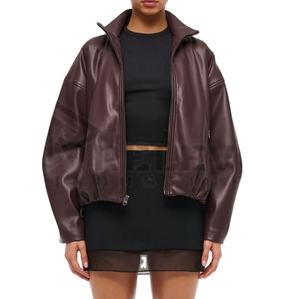 Blouson en cuir matelassé pour homme, style motard, col montant, coupe-vent et respirant, avec logo frontal, idéal pour l'hiver - Product Image 1