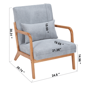 Fauteuil d'appoint en bois massif de style moderne du milieu du siècle avec coussin pour salon et lecture, chaise rembourrée durable - Product Image 3