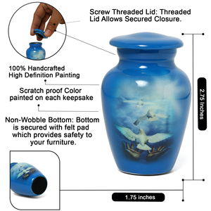 5 Birds Going to Heaven Printed Small <b>Keepsake</b> Cremation Urn for Adult & <b>Pet</b> Funeral Memorial <b>Ashes</b> - Product Image 2
