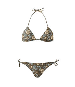 Conjunto de bikini con estampado geométrico para mujer, cuello halter, parte inferior con lazo lateral, tela elástica, traje de baño de 2 piezas - Product Image 4
