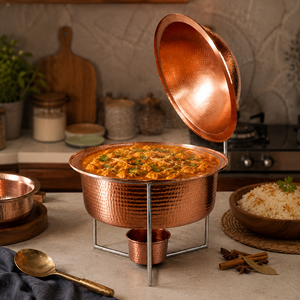 Pure Copper Hammered <b>Buffet</b> Chafing Dish with Lid, Hotel Catering Food Warmer, Round Serving Chafer, Restaurant <b>Buffet</b> <b>Server</b> - Product Image 4