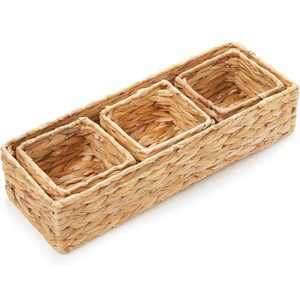 Water Hyacinth <b>Basket</b> Set - 3 Pieces. Handmade Square and Rectangular <b>Woven</b> <b>Baskets</b> for Storage, Organization and Decoration. - Product Image 2