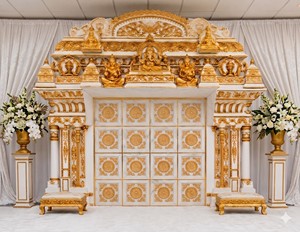 Decoración de Escenario con Temática de Elefantes Reales para Bodas Indias, Acabado Dorado Tradicional, Decoración de Mandap para Grandes Bodas Tamil - Product Image 4