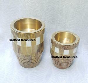 Natural Wooden Bakhoor Mubkhar Incense Burner With <b>Bone</b> & Horn Stipes Design home Decor Living Room Fragrance At Best Price - Product Image 1