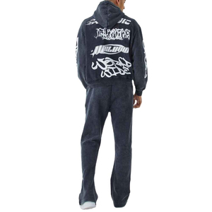 Conjunto Deportivo Vintage de Felpa Gruesa con Estampado Desgastado por el Sol, Pantalones Deportivos 100% Algodón, Sudadera con Capucha Desgastada, Traje Deportivo para Hombre - Product Image 2