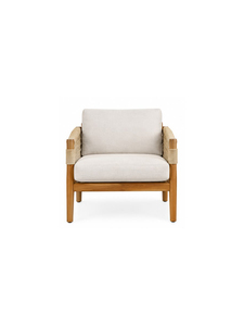 Sillón Moderno Tapizado en Tela de Lana con Patas de Madera de Teca Sólida, Diseño Escandinavo, Muebles para Sala de Estar - Product Image 1