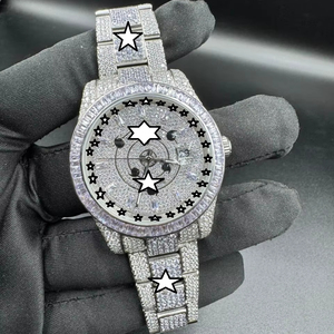 Reloj de Lujo con Moissanita VVS1 Totalmente Incrustada, Elegante, Deportivo, de Moda, Analógico, de Acero Inoxidable, 41 mm, Mecánico, Automático, con Fecha, Japonés - Product Image 1