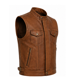 Gilet de moto professionnel en cuir pleine fleur respirant pour l'hiver, marron, taille standard internationale, vente en gros - Product Image 3