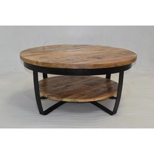 Table basse ronde de Style industriel rustique portatif cadre de fer supérieur en bois de manguier enduit de poudre noire pour les meubles de maison de salon - Product Image 1