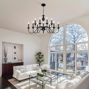 Lustre moderne noir style ferme vintage, luminaire suspendu industriel en fer, lampe rustique nordique - Product Image 3
