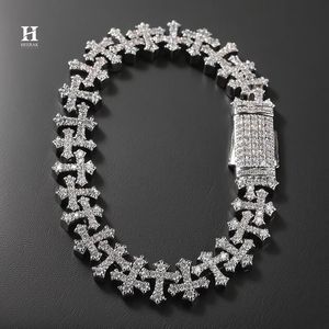 Iced Out Cross Link <b>Bracelet</b> Diamond Gothic Cross Charm <b>Bracelet</b> Hip Hop Men Jewelry with Luxury Box Clasp - Product Image 3
