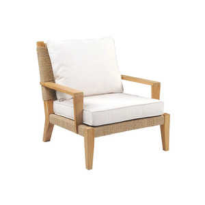Sillón de Exterior con Asiento de Mimbre Acolchado, Sofá de Patio con Estructura de Madera, Sillón de Descanso para Jardín, Villa u Hotel - Product Image 1