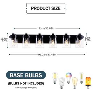 6-Light <b>Bathroom</b> Vanity Light in Matte <b>Black</b> with Clear Glass Shades Nickel Finish - Product Image 2