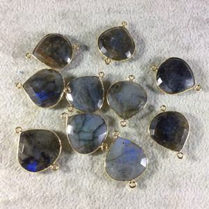 12mm Labradorite Pierres Précieuses Coeur Or Lunette Connecteur pour la Fabrication De Bijoux - Product Image 1