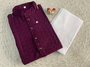 Conjunto de Kurta y Pijama Tradicional para Hombre en Rayón Pesado con Parte Inferior de Algodón – Colección KALP - Product Image 5