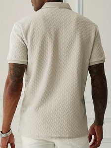 High Quality Men's Solid Jacquard Knit for Shirt Short Sleeve Breathable Summer Casual ODM Custom Logo - Product Image 4