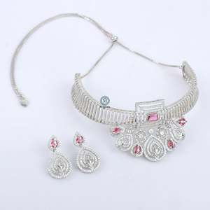 Alice CZ Designer Pearl Bridal Choker Set 18K Gold Plated - Product Image 3