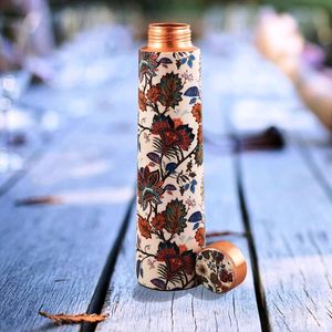 Gourde en cuivre durable avec motif floral, bouteille d'eau portable pour les voyages - Product Image 1