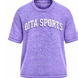 T-shirt tricoté pour homme lavande à manches courtes, col rond, texturé, décontracté, imprimé personnalisé, streetwear, mode estivale, vente en gros - Product Image 1