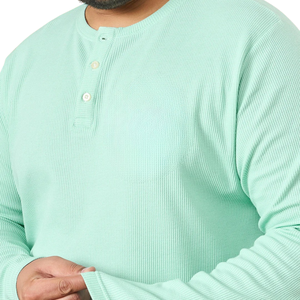 เสื้อยืดเฮนลีย์ผ้าคอตตอนเจอร์ซีย์ปักโลโก้ตามสั่ง ผู้ชาย ไซส์ใหญ่ ทรงสบาย สีเขียวมิ้นท์ ลายวาฟเฟิล แขนยาว - Product Image 6