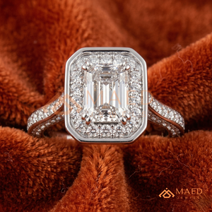 925 Sterling Silver Emerald Cut Halo Engagement <b>Ring</b> Women <b>Split</b> Shank Pave Band Diamond Look Wedding <b>Ring</b> Jewelry - Product Image 1
