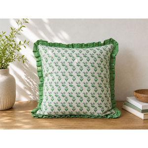 Luxury Embroidered 100% Linen <b>Cushion</b> <b>Cover</b> | Printed Ruffle Edge Decorative Pillow <b>Cover</b> - Product Image 4