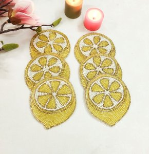 Handmade <b>Bee</b> Beaded Stone Coaster Round Drink Mat for Home Hotel Table Decor - Product Image 4