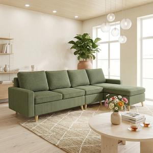L Shape <b>Sofa</b> Velvet Four Seat Modern Corner <b>Sofa</b> With Wooden Legs <b>Sofa</b> <b>Bed</b> For Apartment Hotel and Home Living Furniture - Product Image 2