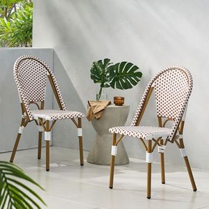 Set di 2 Sedie da Bistrot Francesi per Esterni in Rattan PE e Alluminio, Rosso Ruggine e Bianco con Finitura Effetto Bambù - Product Image 4