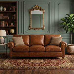 Sofá de Cuero Premium de 3 Plazas con Estructura de Madera Sólida para Diseño de Interiores de Sala de Estar de Lujo, Sofá Tapizado en Cuero - Product Image 1