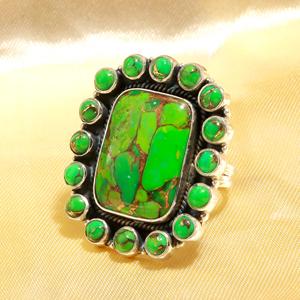 Anillo de Boda Clásico de Turquesa Verde Cobre con Forma de Cojín de Piedra Natural, Joyería Fina de Piedras Preciosas al por Mayor, Plata de Ley 925 Sólida - Product Image 2