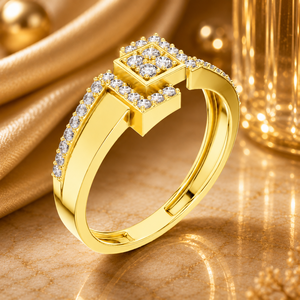 Yellow <b>Gold</b> Plated Geometric Cluster Diamond <b>Ring</b> for Women Elegant Statement <b>Cocktail</b> <b>Ring</b> Sparkling Luxury Jewelry Gift - Product Image 1