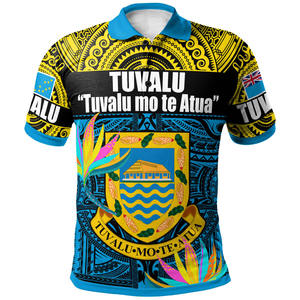 Polo à manches courtes pour homme Tuvalu, motif polynésien, avec emblème national, polyester respirant, coupe décontractée - Product Image 6