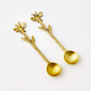 Brass Dessert <b>Spoon</b> Flower Design Handle Short Elegant Leaf Design <b>Gold</b> Plated Brass <b>Spoon</b> - Product Image 6