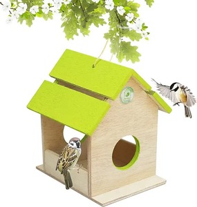 Mangeoire à oiseaux en bois rustique à suspendre pour l'extérieur, pour jardin, cour, patio, balcon, mangeoire décorative pour la faune - Product Image 5