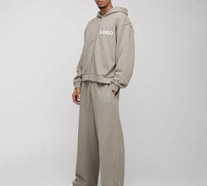 Men's Hooded Sweatshirt <b>Set</b> Solid Color Casual Cotton French Terry Autumn Wear Front Logo Print - Product Image 1