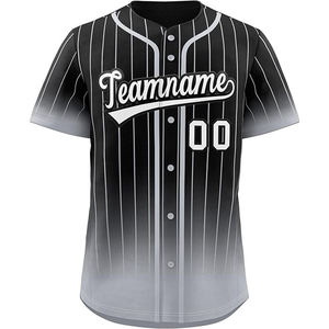 Men's Baseball Jersey Short Sleeve Striped Black Gray Gradient Sublimated Moisture Wicking Regular Fit Button Front - Product Image 1