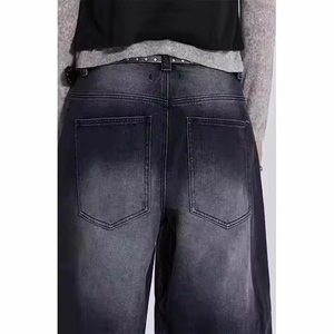 Jean en denim pour homme de qualité supérieure, coupe droite décontractée, respirant, tissé uni, délavage clair, taille mi-haute - Product Image 4