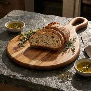 Planche à découper ronde en bois naturel pour la cuisine, ustensile ménager unique, plateau de service en bois brut - Product Image 1